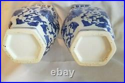 Pair of Large Blue and White 6 Sided Porcelain Vase-Floral Pattern 14