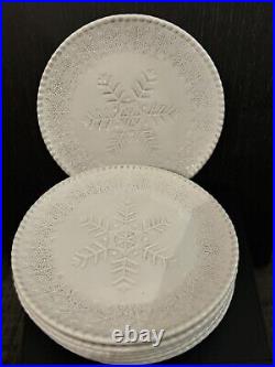 Pier 1 Imports Embossed Snowflake Stoneware 10¾ Dinner Plates Set Of 6 NEW