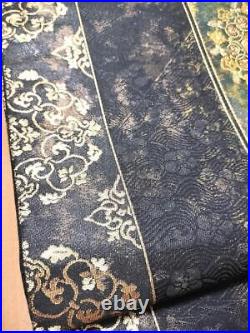 Pure Silk Six Pieces Fukuro Obi Chinese Pattern Bird Foil Gold Thread Black