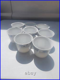 Set of 8 Chinese Vintage Tea Cups Coffee Mug With Handle White Flower Pattern