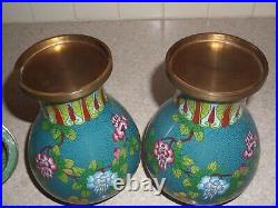 Set of Vintage Chinese Cloisonne Urns 11 High Flower Pattern Blue FREE Shipping