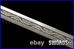Sharp Chinese Dao Carbon Steel Engraved Blade Dragon Pattern PU leather Scabbard