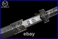 Silvery Han Dynasty Jian Carbon Steel Chinese Sword Cool Pattern Engraved Blade