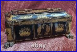 Stunning antique Victorian wooden jewel box chinese pattern 35 cm x 16 cm x 14 c