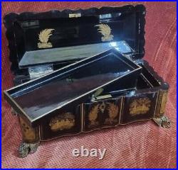 Stunning antique Victorian wooden jewel box chinese pattern 35 cm x 16 cm x 14 c