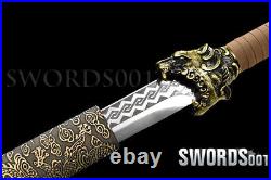 Tang Dynasty Chinese Sword Carbon Steel Engraved Blade Dragon Pattern Scabbard