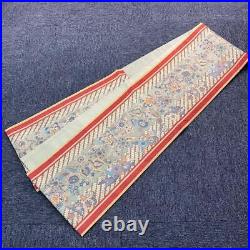 Used Japanese obi kimono belt, pure silk, Chinese flower pattern, vertical lines