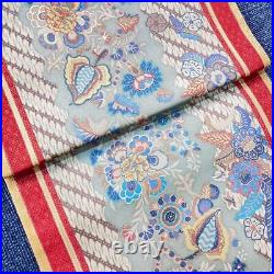 Used Japanese obi kimono belt, pure silk, Chinese flower pattern, vertical lines