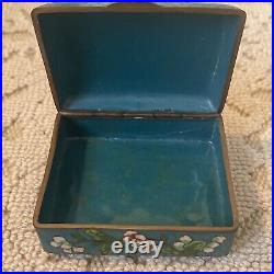 Vintage 3.75 Chinese Cloisonné Footed Trinket Jewelry Box Hinged Floral Pattern