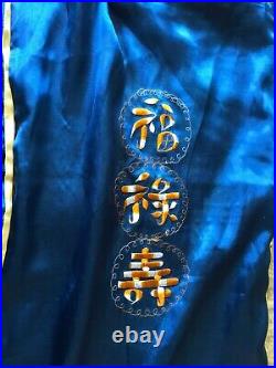Vintage Blue Chinese Robe Gown Embroidery Crouching Tiger Hidden Dragon Fulushou