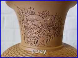 Vintage Chinese Ceramic Basket Weave Pattern Vase with Flower Decoration
