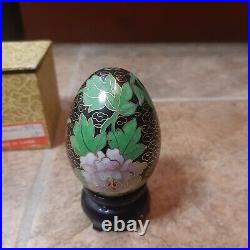 Vintage Chinese Cloisonne Flower Pattern 3 Tall Gorgeous EGG + Stand. STUNNING