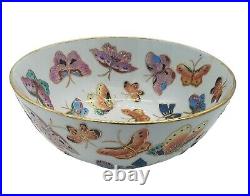 Vintage Chinese Large CLOISONNE Ceramic Enamel Bowl Butterfly Pattern