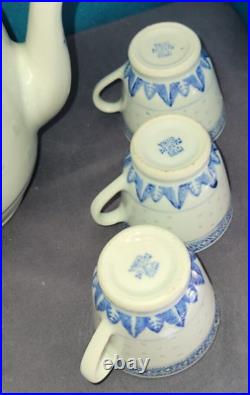 Vintage Chinese Porcelain Rice Grain Eye Pattern Teapot w 6 cups